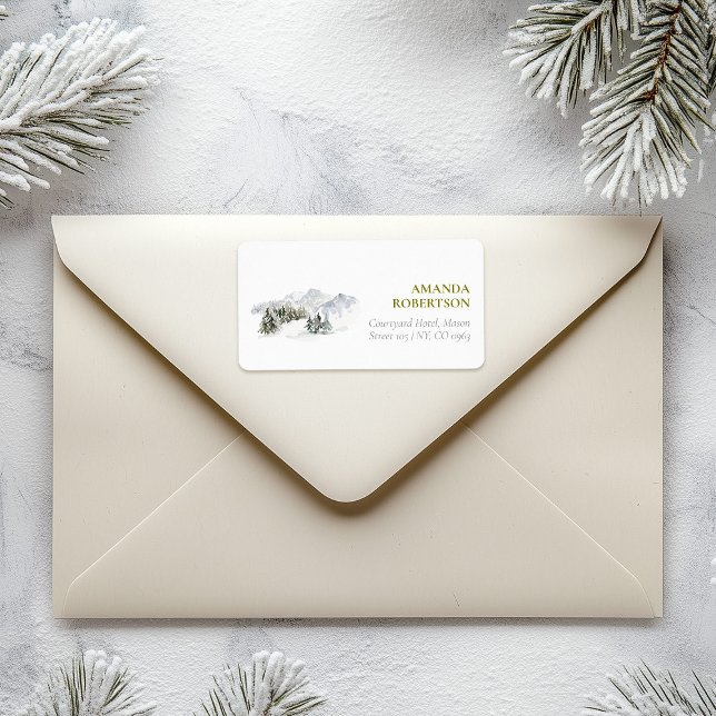 Etiqueta Natal da Montanha de inverno elegante (Criador carregado)