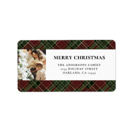 Etiqueta Natal da Xadrez Vermelha e Verde Moderna Elegante