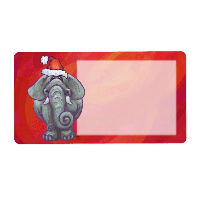 Etiqueta Natal de Elefante no Vermelho (Frente)