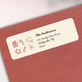 Etiqueta Natal de Mão Vermelha Whimsical Drawn