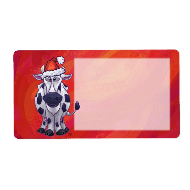 Etiqueta Natal De Vaca Em Vermelho (Frente)