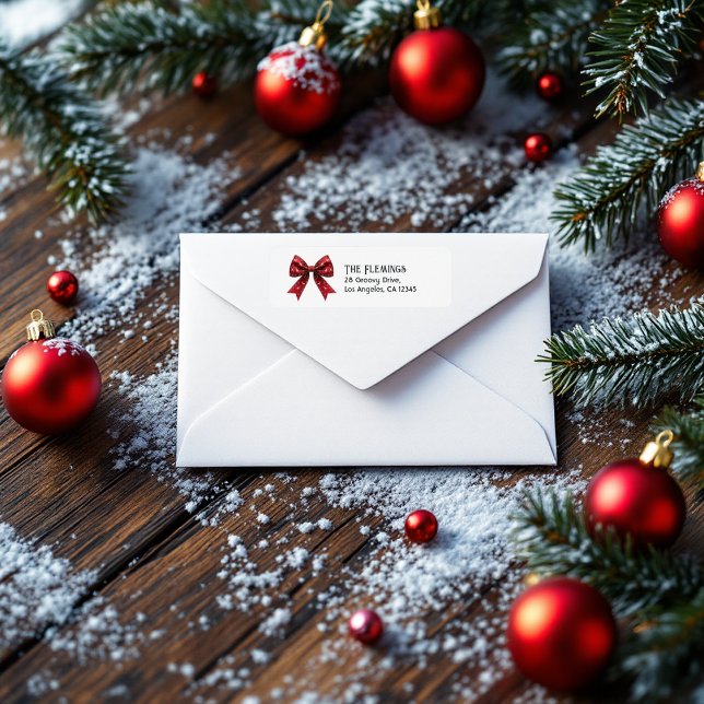 Etiqueta Natal do Arco Vermelho Festivo (Festive Red Bow Christmas Label)