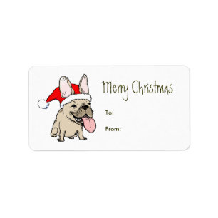 Etiqueta Natal engraçado de Papai Noel do buldogue francê