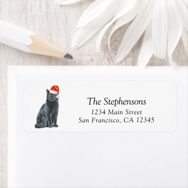 Etiqueta Natal Festivo Cat Santa Hat Endereço de Devolução (Insitu)