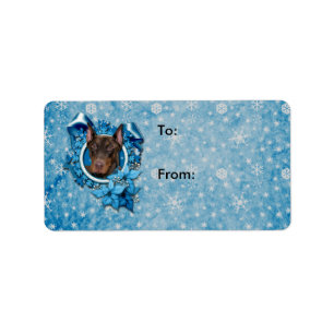 Etiqueta Natal - floco de neve azul - Doberman - rochoso