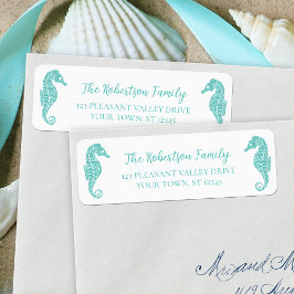 Etiqueta Natal Glitter Seacavalo Aqua Endereço de Retorno