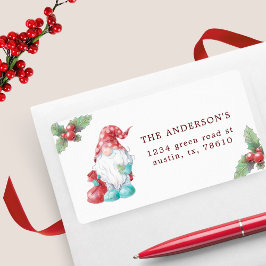 Etiqueta Natal Gnome Holly Plant Family Endereço de devoluç