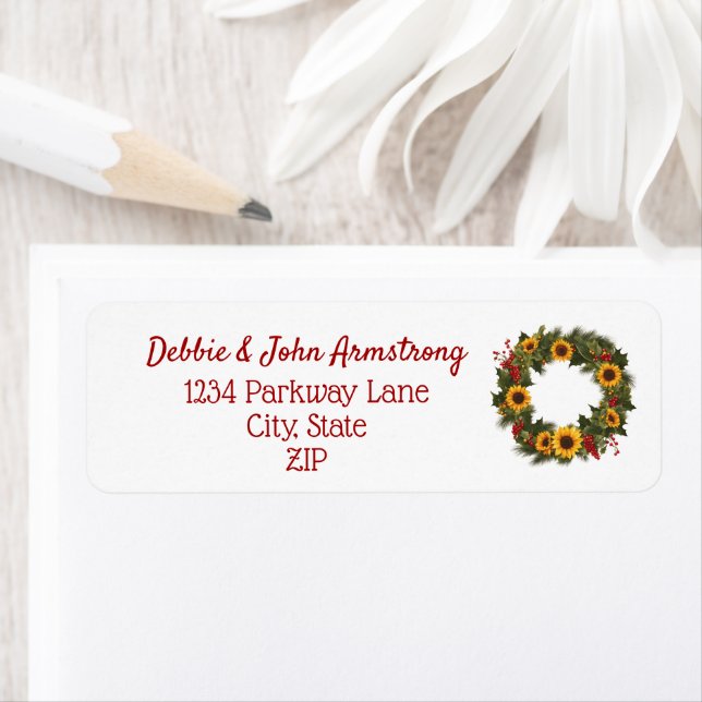 Etiqueta Natal Holly Sunflower Foliday Wreath (Insitu)