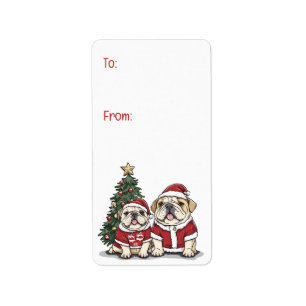 Etiqueta Natal Inglês Buldogue Santa Hats
