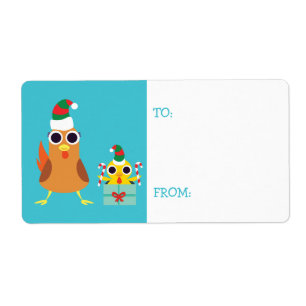 Etiqueta Natal Maria e Bandit as galinhas