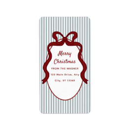 Etiqueta Natal Moldura de Listras Vermelhas e Azuis & Laço 