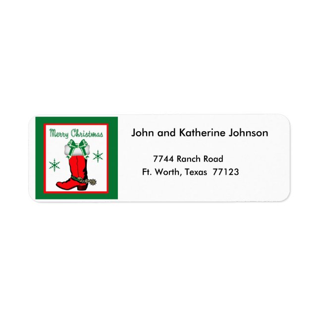 Etiqueta Natal Ocidental Boot do Cowboy Boot Feliz Natal (Frente)