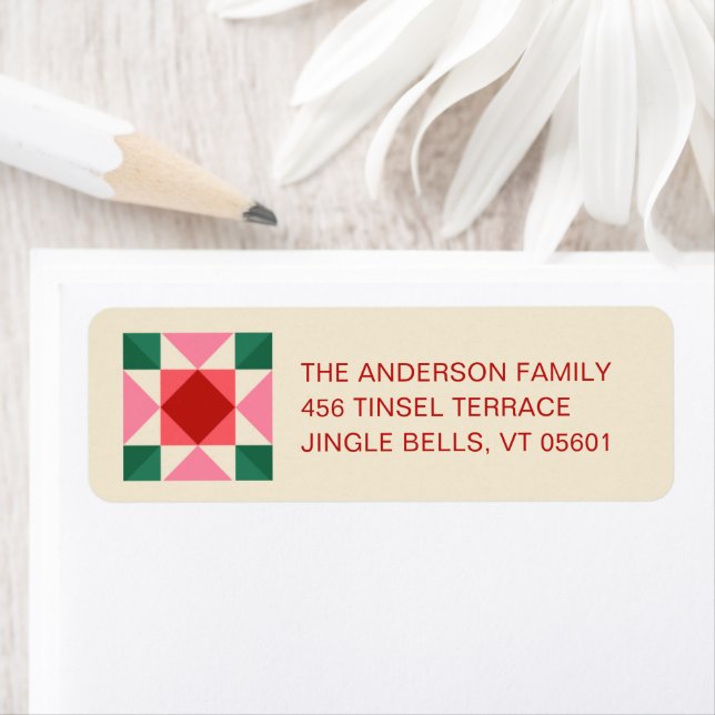 Etiqueta Natal Patchwork Vermelho Rosa Verde Endereço de Re (Insitu)