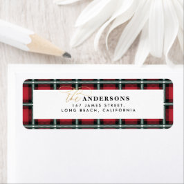 Etiqueta Natal personalizado do tartan tradicional vermelho