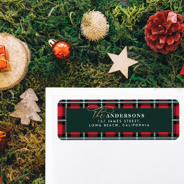 Etiqueta Natal personalizado do tartan tradicional vermelho