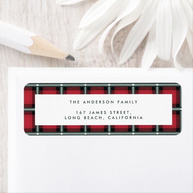 Etiqueta natal personalizado tradicional tartan vermelho (Insitu)