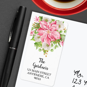 Etiqueta Natal Poinsettia Feriado Floral Endereço