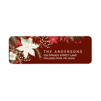 Etiqueta Natal Red Poinsettia & Pine Return Address