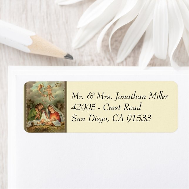 Etiqueta Natal Religioso Santa Família Jesus (Traditional Vintage Religious Christmas Nativity with Jesus, Mary, & Joseph )