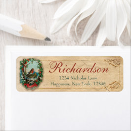Etiqueta Natal Robin Antigo Antiquado Vitoriano Sujeira Ver