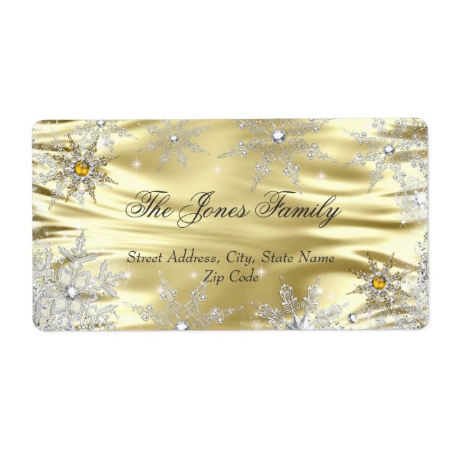 Etiqueta Natal Temático de Inverno Prata e Dourado (Frente)