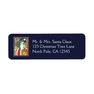 Etiqueta Natal vintage, cervos de Papai Noel na floresta