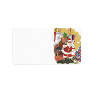 Etiqueta Natal vintage, Papai Noel alegre com presentes