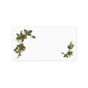 Etiqueta Natal vintage, planta do azevinho com bagas