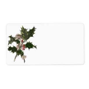 Etiqueta Natal vintage, planta verde do azevinho com bagas