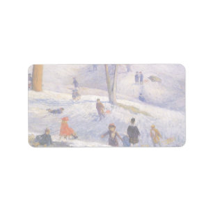 Etiqueta Natal vintage, Sledding, Central Park Glackens