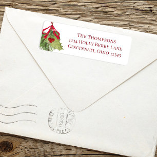 Etiqueta Natal Watercolor Red Holly Berry Greenery