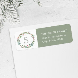 Etiqueta Natal Winter Berries Wreath Return Endereço