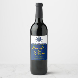 Etiqueta náutica do vinho amarelo do marinho do