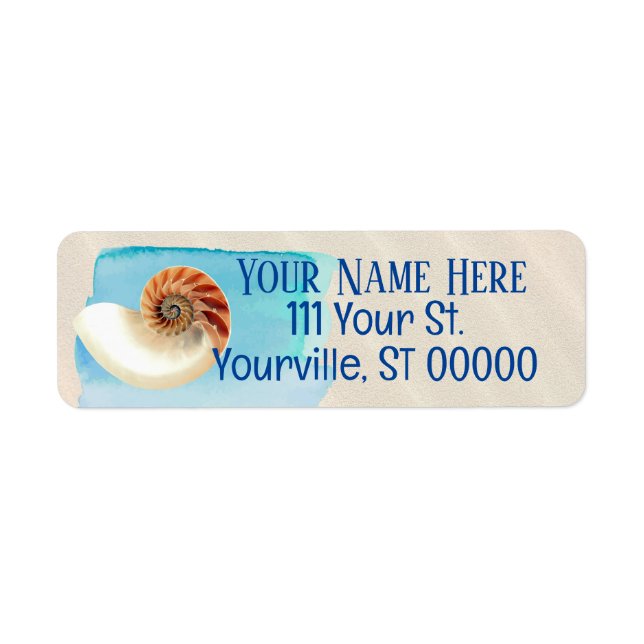 Etiqueta Nautilus Seashell e Sand (Frente)
