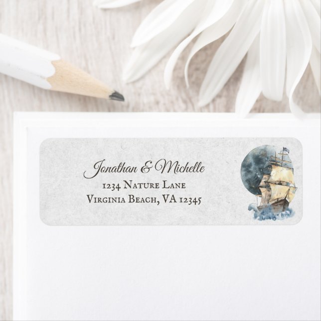 Etiqueta Navio de vela náutica e endereço da lua cheia (Insitu)
