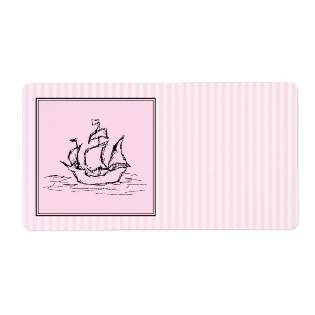 Etiqueta Navio pirata. Preto e Rosa. (Frente)