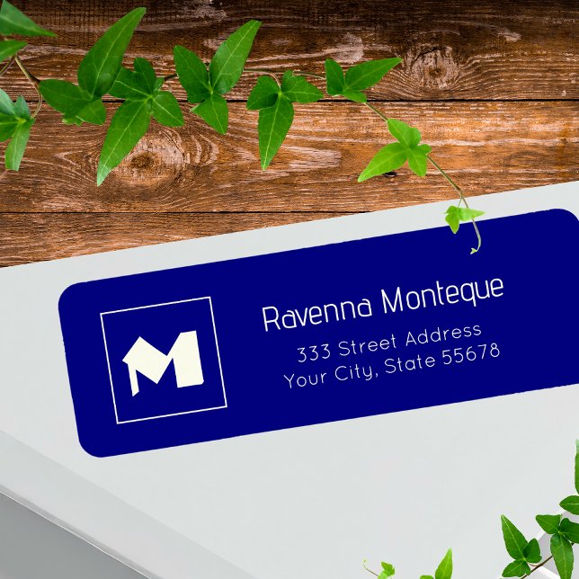 Etiqueta Navy Blue Classy Personalized Monogram Letter Name (Criador carregado)