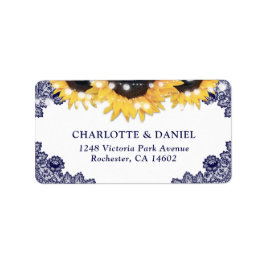 Etiqueta Navy Blue Floral Lace Sunflower Wedding
