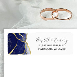 Etiqueta Navy Blue Gold Ink Wedding Return Address