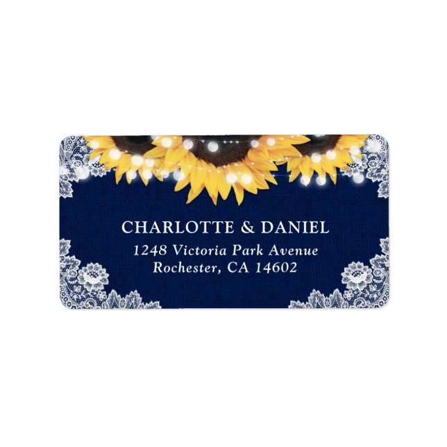 Etiqueta Navy Blue Sunflower Burlap Lace Address Labels (Frente)