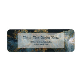 Etiqueta Navy Gold Foil Marble Agate Return Address