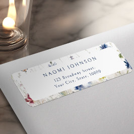 Etiqueta Navy Watercolor Wildflower Rustic Return Address
