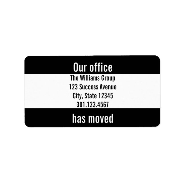 Etiqueta Negócios Nosso escritório mudou para preto e branc (Frente)
