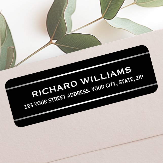 Etiqueta Negro elegante com bordas de gradiente prateado (Elegant black with silver gradient borders label)