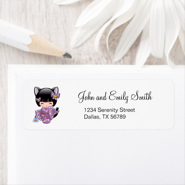 Etiqueta Neko Kokeshi Doll - Cat Ears Geisha Girl (Insitu)