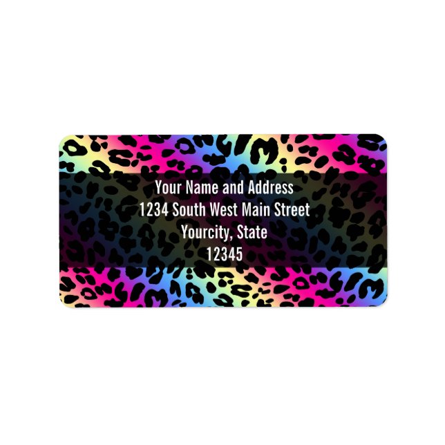 Etiqueta Neon Rainbow Leopard Pattern Impressão (Frente)
