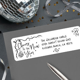 Etiqueta New Year Cheer Black on White Hand Drawn Address