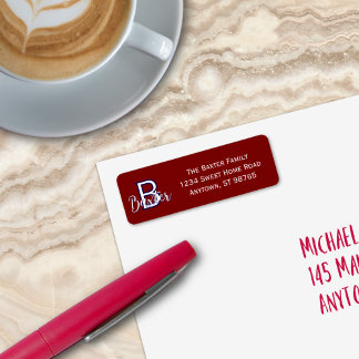 Etiqueta Nome branco vermelho e azul e monograma personaliz