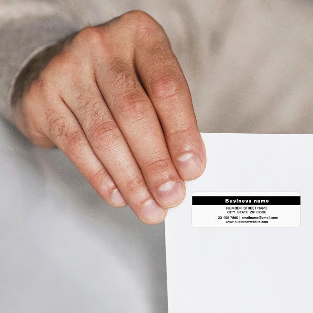 Etiqueta Nome comercial destacado no endereço de devolução  (White return address label with your highlighted business name)