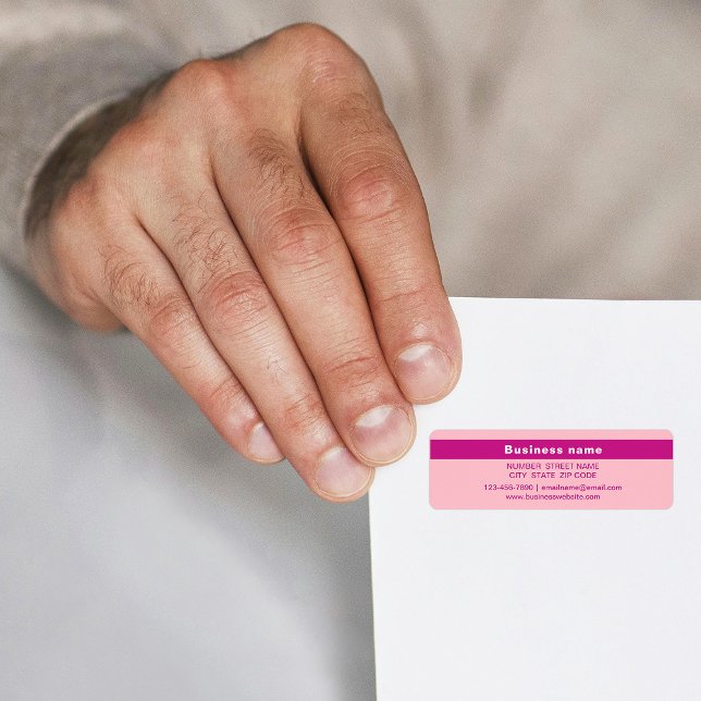 Etiqueta Nome Comercial Destacado no Endereço de Devolução  (Pink return address label with your highlighted business name)